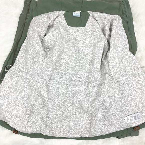 COLUMBIA Cotton Blend Spring/Fall Jacket Sage Green with Brown Leather Detail - Picture 9 of 16